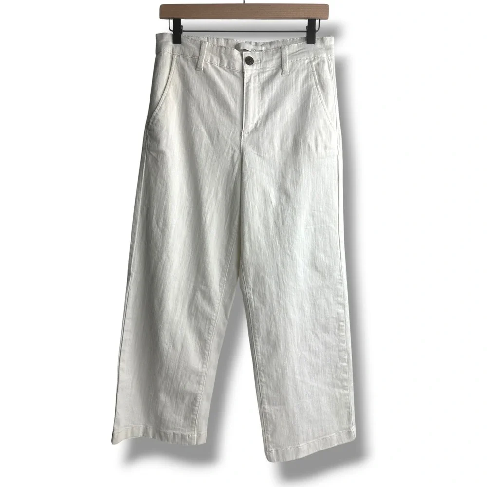 Ella Moss Wide Leg Pants Women 4 Cream Denim Cropped High Rise CJEMB0643-CRM